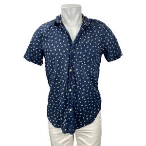 Koto Men's Blue Geometric Collared Short Sleeve Casual Button Down Shirt Top S